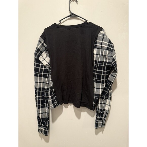 Reworked Upcycle Grunge Oversize Crop The Beatles Flannel Sweater L/XL - Picture 2 of 4